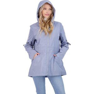NWT VIA SPIGA WATER REPELLENT blue RAIN JACKET WITH ATTACHED HOOD - M
